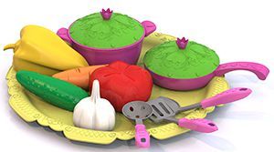 Арт. 624 Набор овощей и кухонной посуды "Волшебная Хозяюшка" (12 предметов на подносе)